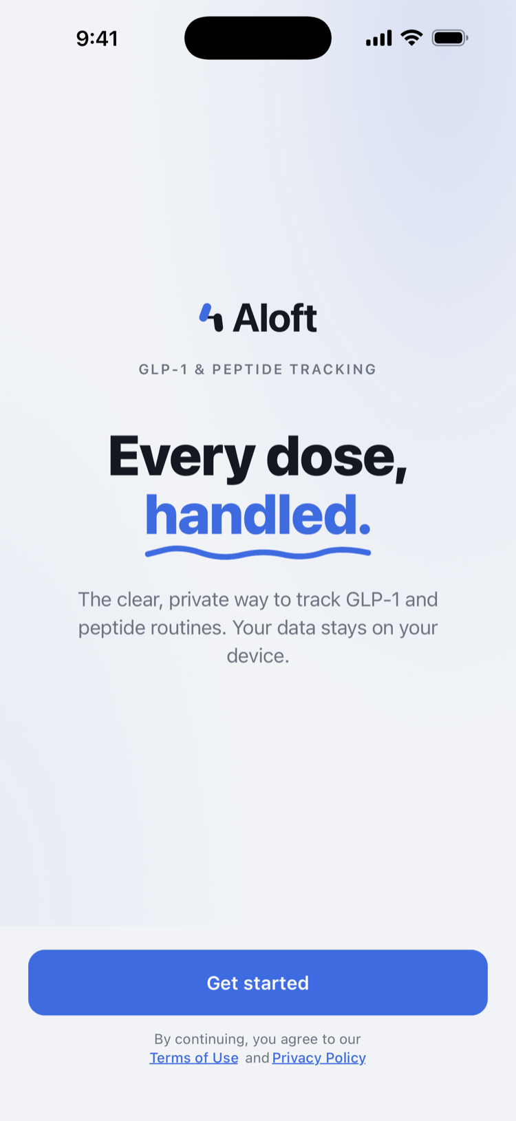 Aloft app, welcome screen