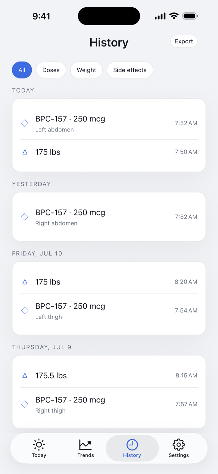 Aloft history with export